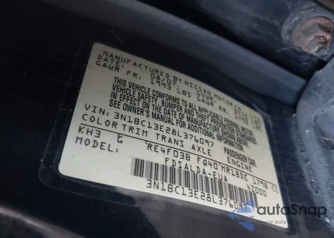 2008 Nissan Versa 1.8S из США, поврежденный, VIN 3N1BC13E28L376097